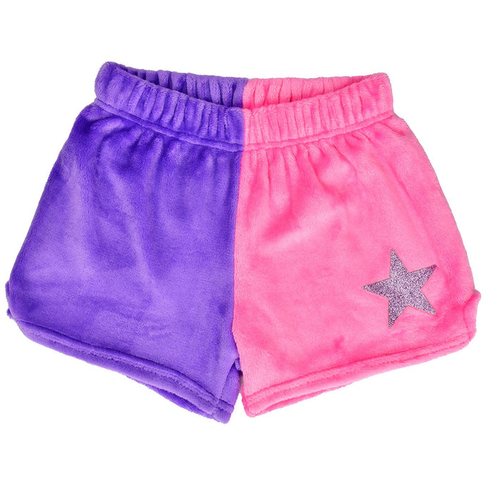 Vivid Violet and Pretty Pink Star Color Block Plush Shorts