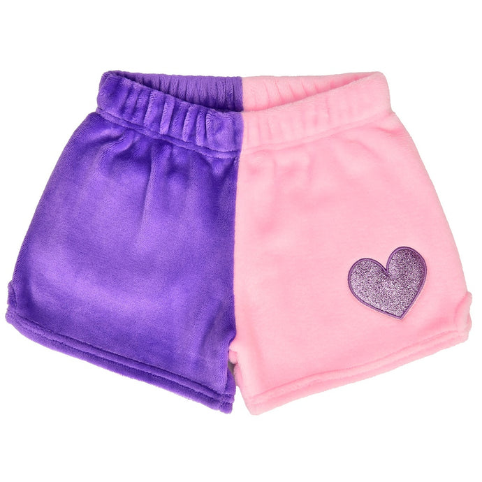 Vivid Violet and Rose Heart Color Block Plush Shorts